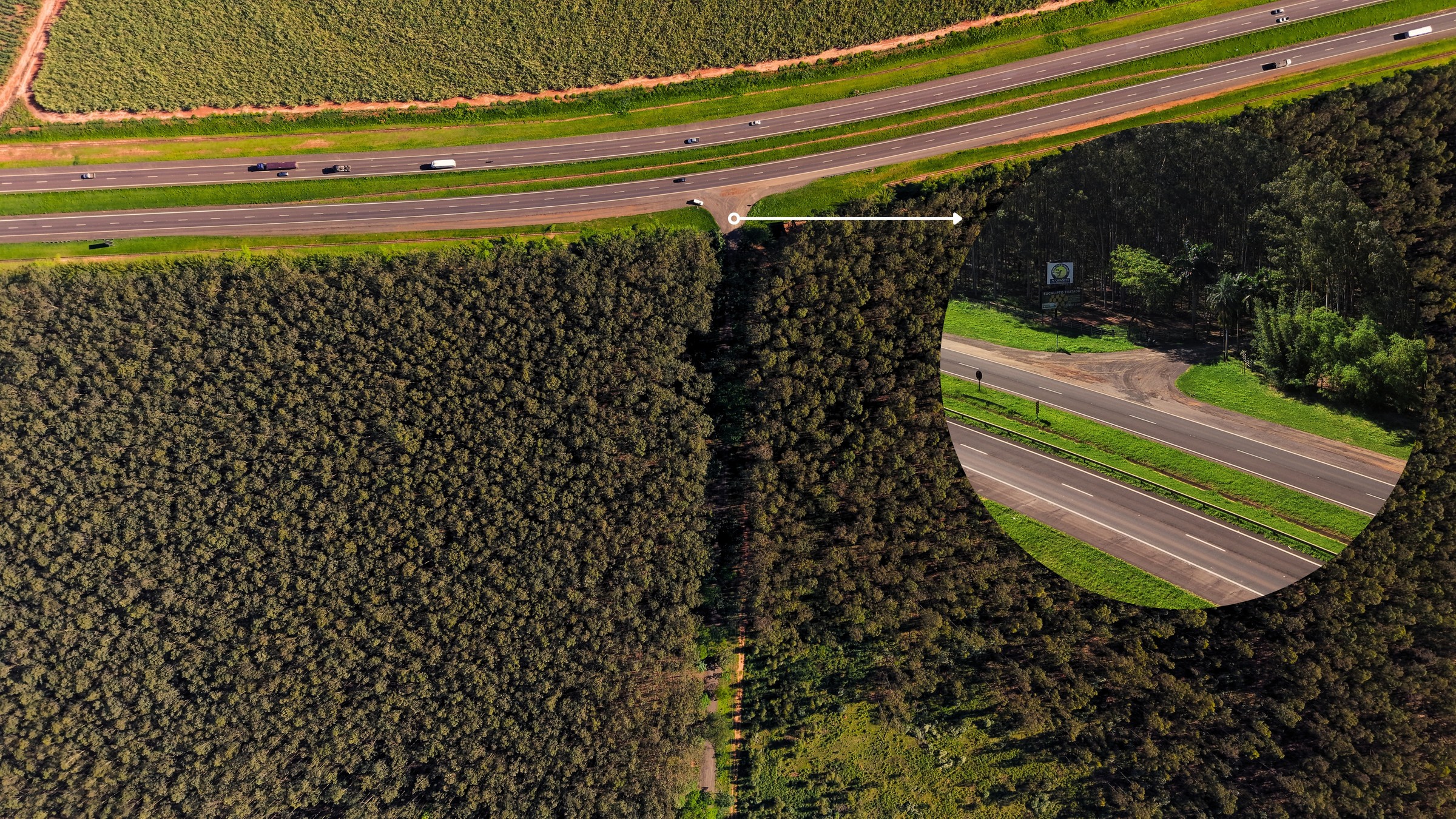 Vista aérea do acesso direto pela Rodovia Marechal Rondon, km 545